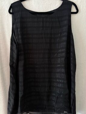 Eileen Fisher Black Sheer-Striped Sleeveless Tank